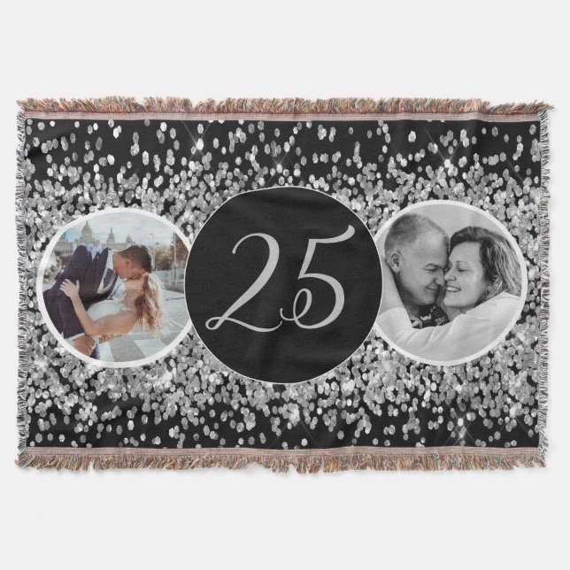 2 Photo Then and Now Wedding Anniversary Throw Blanket (Front)