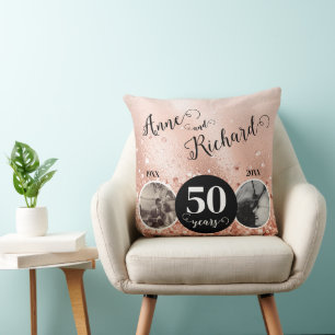 2 Photo "Then and Now" Wedding Anniversary Throw Pillow
