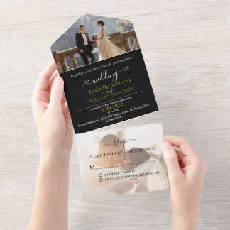 2 photo tout en un seul faire-part de mariage, RSV