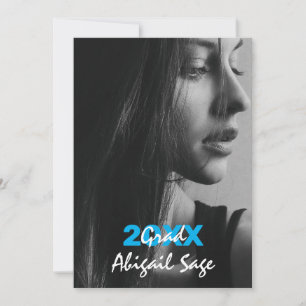 2 Photo Trendy Modern Blue and White Graduation Invitation