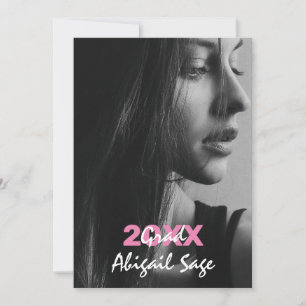 2 Photo Trendy Modern Pink and White Graduation Invitation