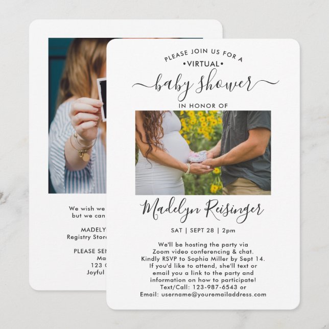 2 Photo Virtual Long Distance Baby Shower by Mail Invitation (Front/Back)