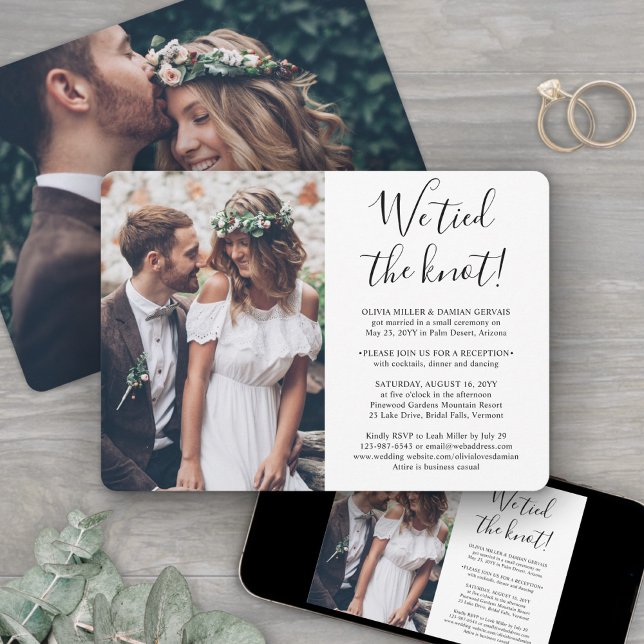 2 Photo We Tied the Knot Simple Wedding Reception  Invitation (Creator Uploaded)