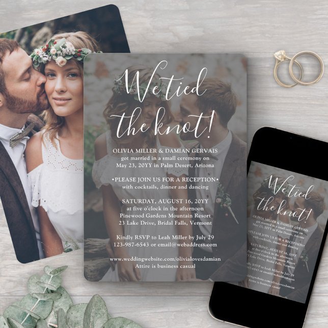 2 Photo We Tied the Knot Wedding Reception White Invitation (Creator Uploaded)