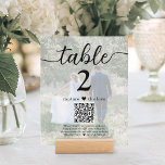 2 Photo Wedding QR Code Black Script Table Number<br><div class="desc">Add a personalized finishing touch to wedding reception decorations with custom photo & QR Code table number cards. Pictures and wording are simple to customize, and can be different or the same on front and back. If preferred, change "capture the love" to "honeymoon fund, " "a special thanks, " "menu,...</div>