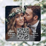2 Photo Wedding Song ∙ Newlyweds Playlist QR Code Metal Ornament<br><div class="desc">Celebrate a joyful 1st holiday as newlyweds with an elegant interactive QR code square metal Christmas ornament. Images and all wording on this template are simple to personalize, and can be different or the same on front and back. (IMAGE PLACEMENT TIP: An easy way to center a photo exactly how...</div>
