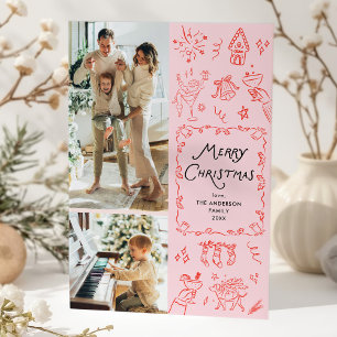 2 Photo Whimsical Hand Drawn Cute Christmas Card