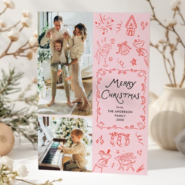 2 Photo Whimsical Hand Drawn Cute Christmas Card (Creator Uploaded)