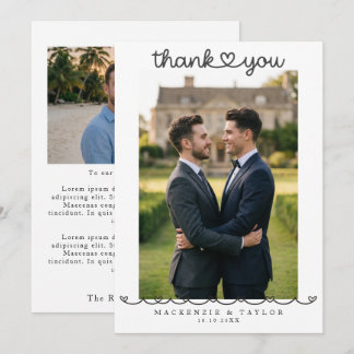 2 Photographs Personalized Gay Wedding Message Thank You Card