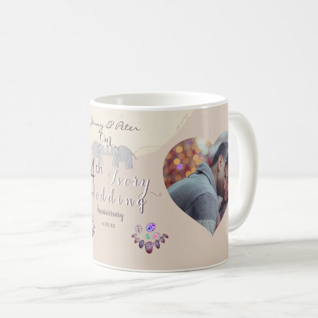 2 Photos14th Wedding Anniversary Ivory  Coffee Mug (Front Right)