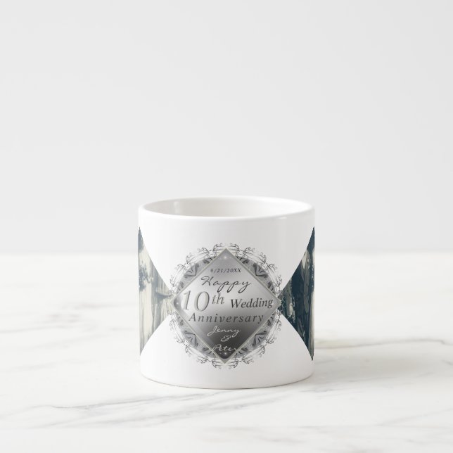 2 Photos 10th,11,20,25,70th Wedding Anniversary   Espresso Cup (Front)