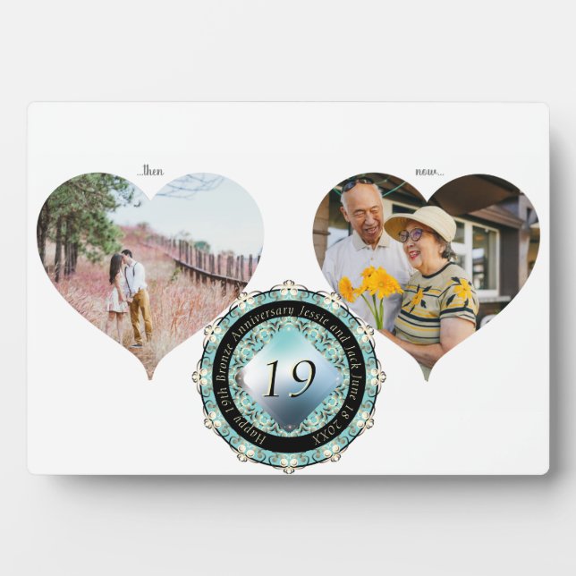 2 Photos 19th Wedding Anniversary Acquamarine Plaque (Front)
