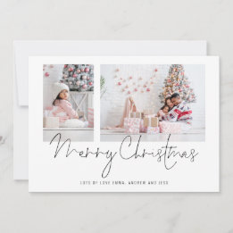 2 Photos 2026 Calendar Script Merry Christmas Holiday Card