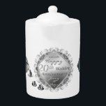 2 Photos 20th Wedding Anniversary Platinum Emblem<br><div class="desc">Looking for that unique,  original graphics,  20th wedding anniversary designed porcelain teapot for them? Then this might be it; original artwork,   porcelain graphics and silvery emblem on this stunningly printed white teapot! They'll enjoy having it all year round as well :)</div>