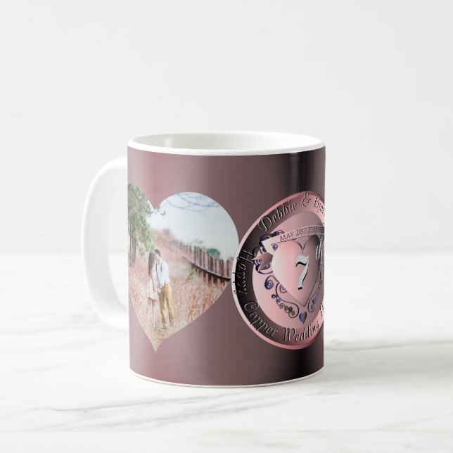 2 Photos 7th Copper Wedding Anniversary Coffee Mug (Front Left)