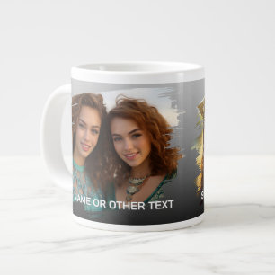 2 Photos and Text - Brushstroke Horizontal Large Coffee Mug