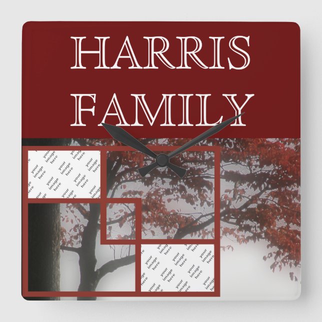 2 Photos Autumn Red Tree | Personalized Wall Clock (Front)