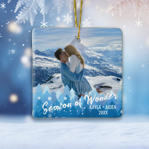 2 Photos Blue Colour Merry & Bright  Ceramic Ornament