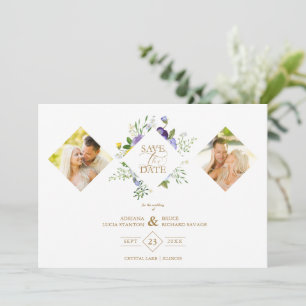 2 Photos Chic Romantic Lilac Shades Floral Bouquet Save The Date