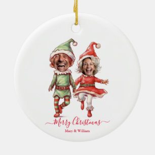 2 Photos Christmas elves Ceramic Ornament