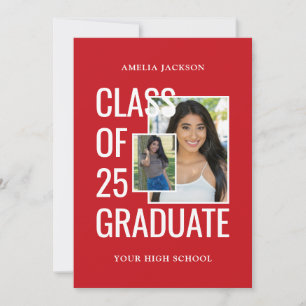 2 Photos Class Of XX Red & White Open House Invitation