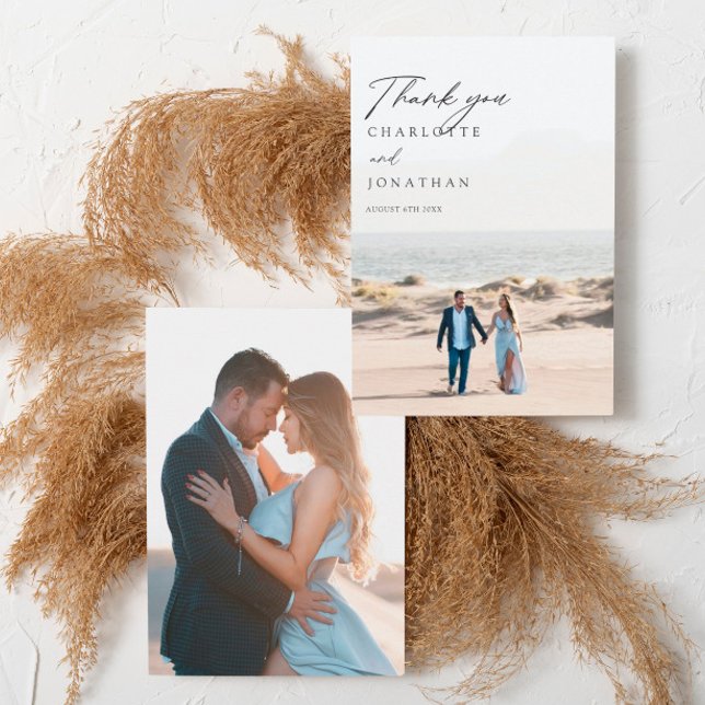 2 Photos Classic Elegant Hand Written Wedding Thank You Card (Creator Uploaded)
