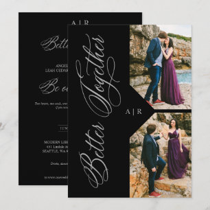2 Photos Collage Silver Whimsical Luxury Modern Invitation