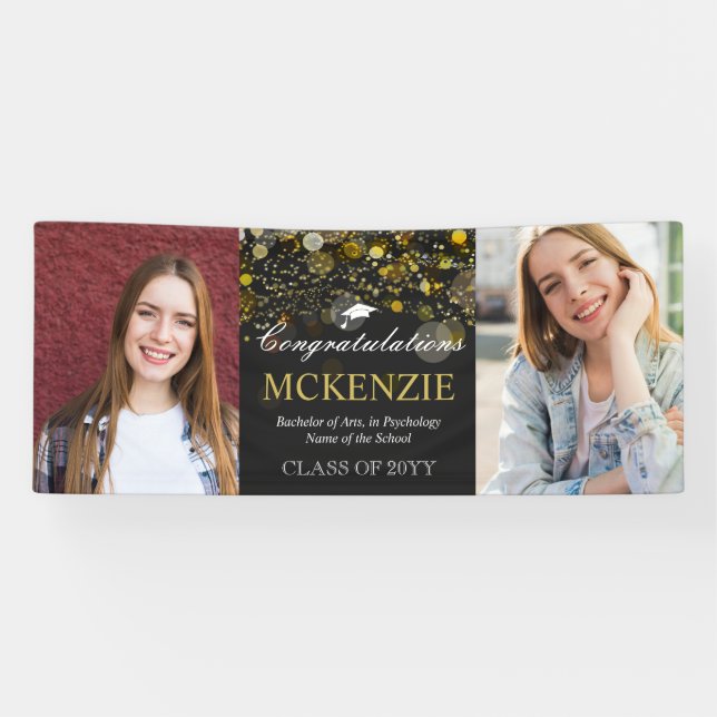 2 Photos Congratulations Golden Bokeh Graduation Banner (Horizontal)