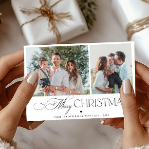 2 photos elegant typography script Merry Christmas Holiday Card