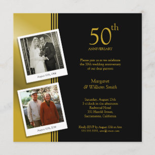 2 Photos Golden 50th Wedding Anniversary Party Invitation