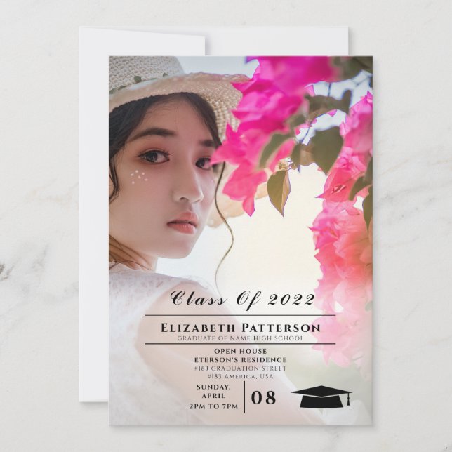 2 Photos Graduation simple elegant Script  Invitat Invitation (Front)