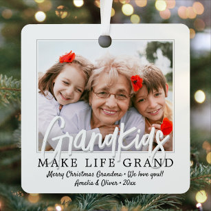 2 Photos & Kids Names Grandkids Make Life Grand Metal Ornament