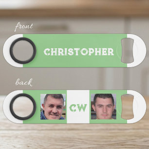 2 photos name initials white green bar key
