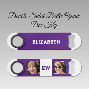 2 photos name initials white purple bar key