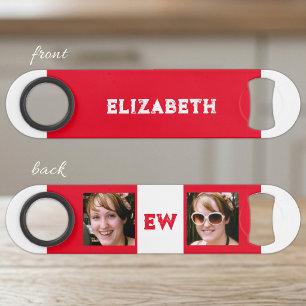 2 photos name initials white red bar key