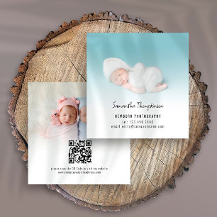 2 Photos QR Code Baby Photographer Square Business Card