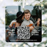 2 Photos & QR Codes Scannable Website Link Square Metal Ornament<br><div class="desc">This year celebrate the joyful wonders of modern technology with a fun interactive QR code square metal Christmas ornament. All wording on this template is simple to personalize or delete, and can be different or the same on front and back. (IMAGE PLACEMENT TIP: An easy way to centre a photo...</div>