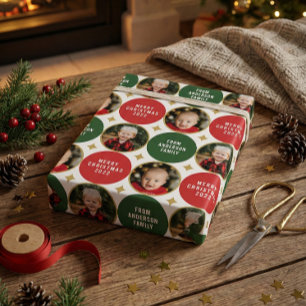 2 Photos Red And Green Stars Modern Christmas  Wrapping Paper