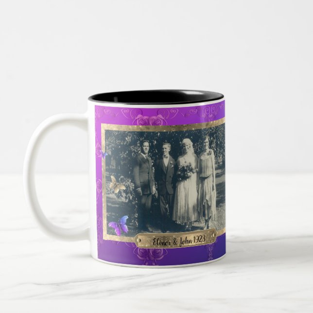 2 Photos Roses et papillons Mug (Gauche)
