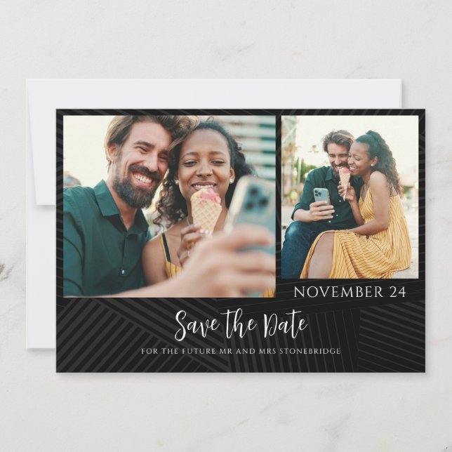 2 Photos Script Wedding Save The Date (Front)