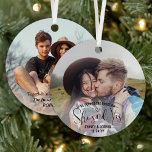 2 Photos She Said Yes Christmas Engagement  Metal Ornament<br><div class="desc">Celebrate a joyful Christmas proposal and engagement with a custom 2 photo "She said Yes!" round metal ornament. Pictures and all wording on this template are simple to personalize. (IMAGE PLACEMENT TIP: An easy way to centre a photo exactly how you want is to crop it before uploading to the...</div>