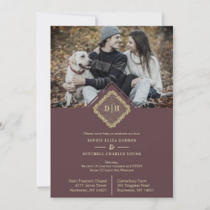 2 Photos Wedding Initials Ornamental Lace Elegant Invitation