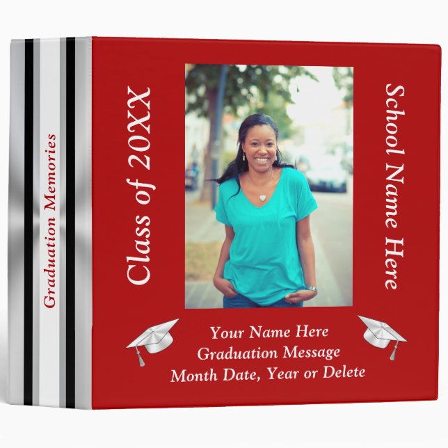 2 Photos, Your Text Graduation Photo Album Binder (Front/Spine)