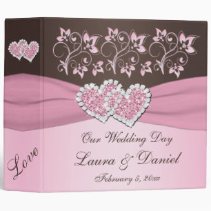 2" Pink, Brown Floral Joined Hearts BINDER