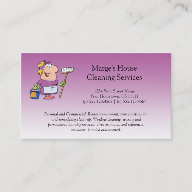 #2 Pink Cartoon Maid House Cleaning Customer Loyal Loyalty Card (Front)