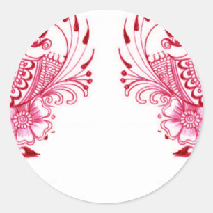 2 Pink Mehndi Henna peacock art Classic Round Sticker