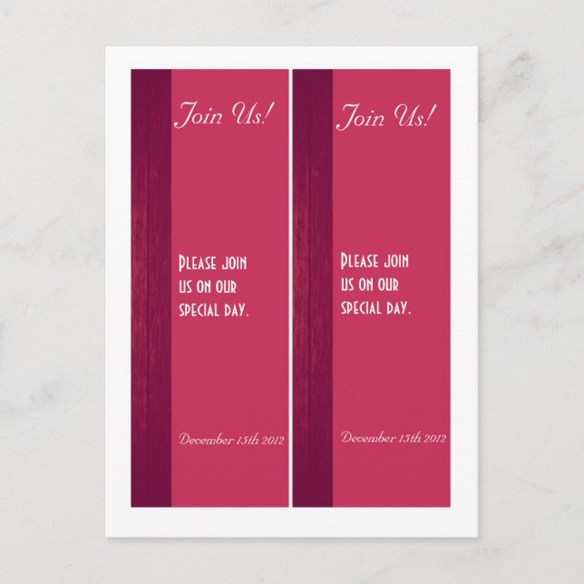 2 Pink/Pink Wood Grain Wedding Bookmarks Postcard (Front)