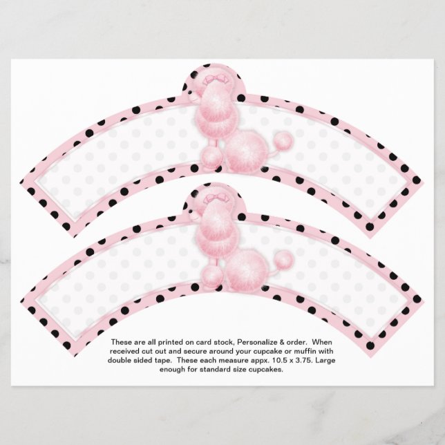 2 Pink Poodle Birthday Custom Cupcake Wrappers (Front)