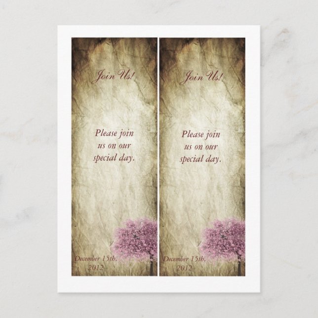 2 Pink Tree Bookmarks Save the Date Postcard (Front)
