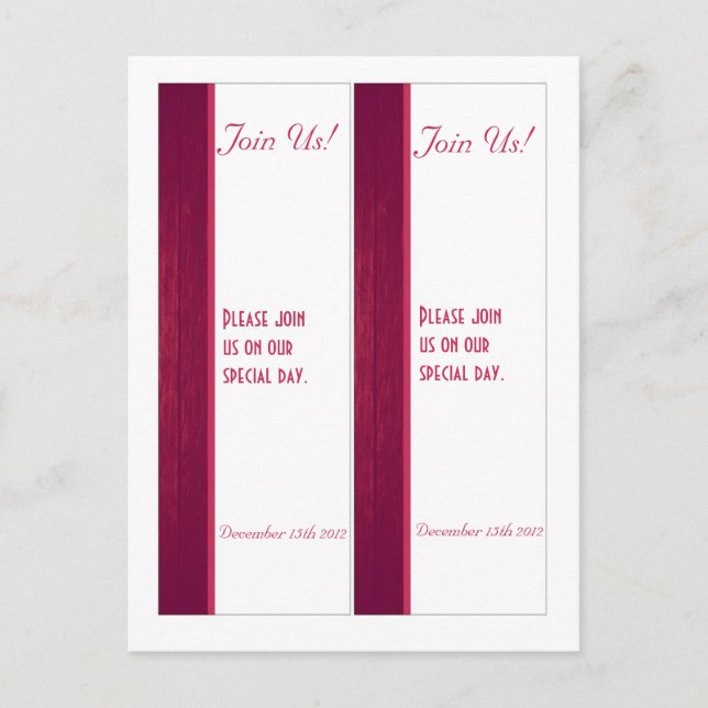2 Pink/White Wood Grain Wedding Bookmarks Postcard (Front)